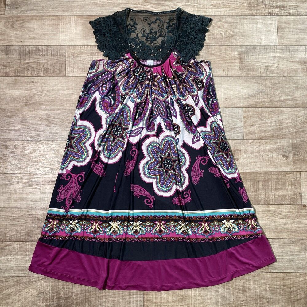 C Graffiti Paisley Print Y2K Tunic Top Made In USA Size M